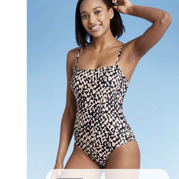 Kona Sol Women's Square Neck High Coverage One Piece Swimsuit Beige/Black S - Picture 1 of 6